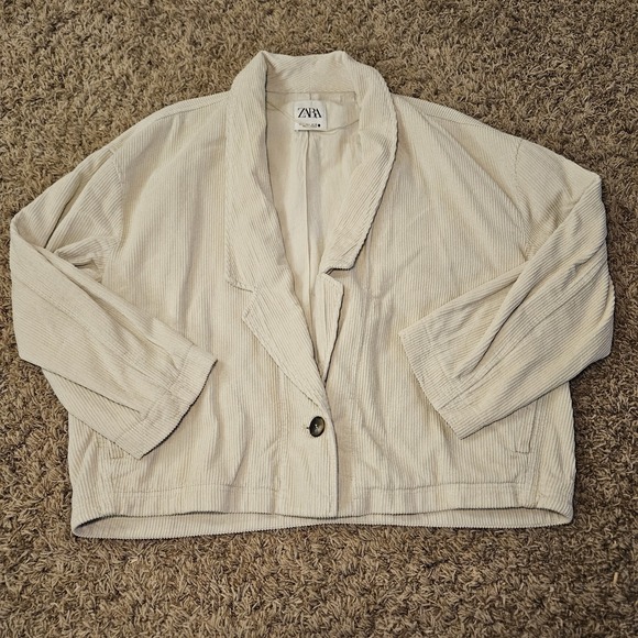 Zara Jackets & Blazers - Zara Oversized Corduroy Blazer Ecru White Beige Cream Size Large Academia